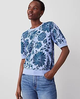 Ann Taylor Floral Jacquard Sweater Tee Cover