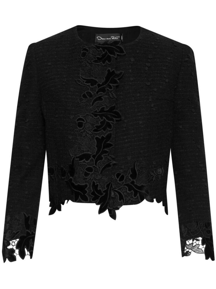 Oscar de la Renta guipure-lace velvet cropped jacket - Black Cover