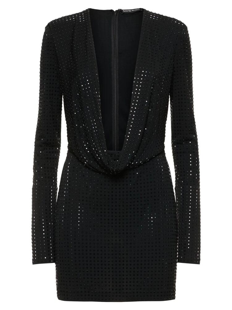 DAVID KOMA Crystal Embellished Cowl Neck Mini Dress Cover