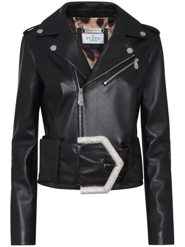 Philipp Plein buckled faux-leather biker jacket - Black Cover