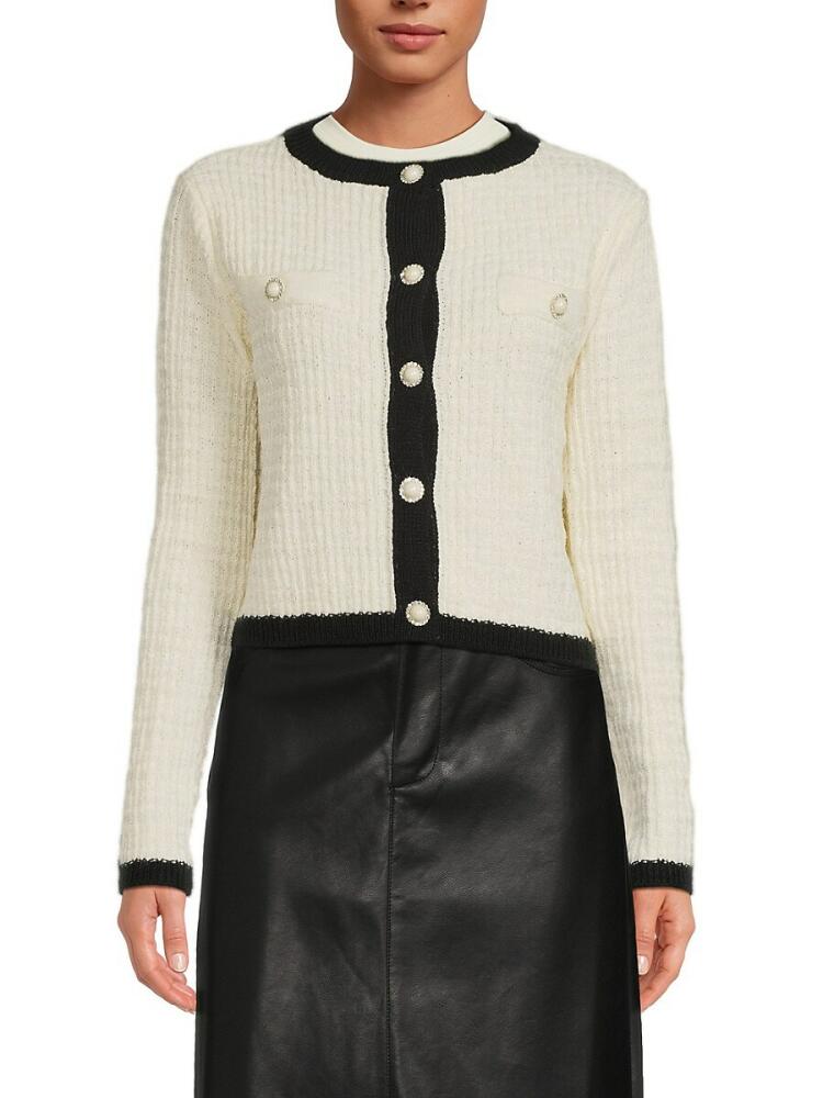 Lea & Viola Women's Boucle Contrast Trim Cardigan - Ivory Cover