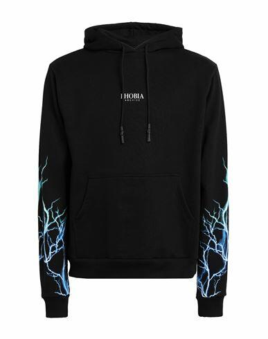 Phobia Archive Black Hoodie With Blue And Lightblue Lightning Man Sweatshirt Black Cotton Cover