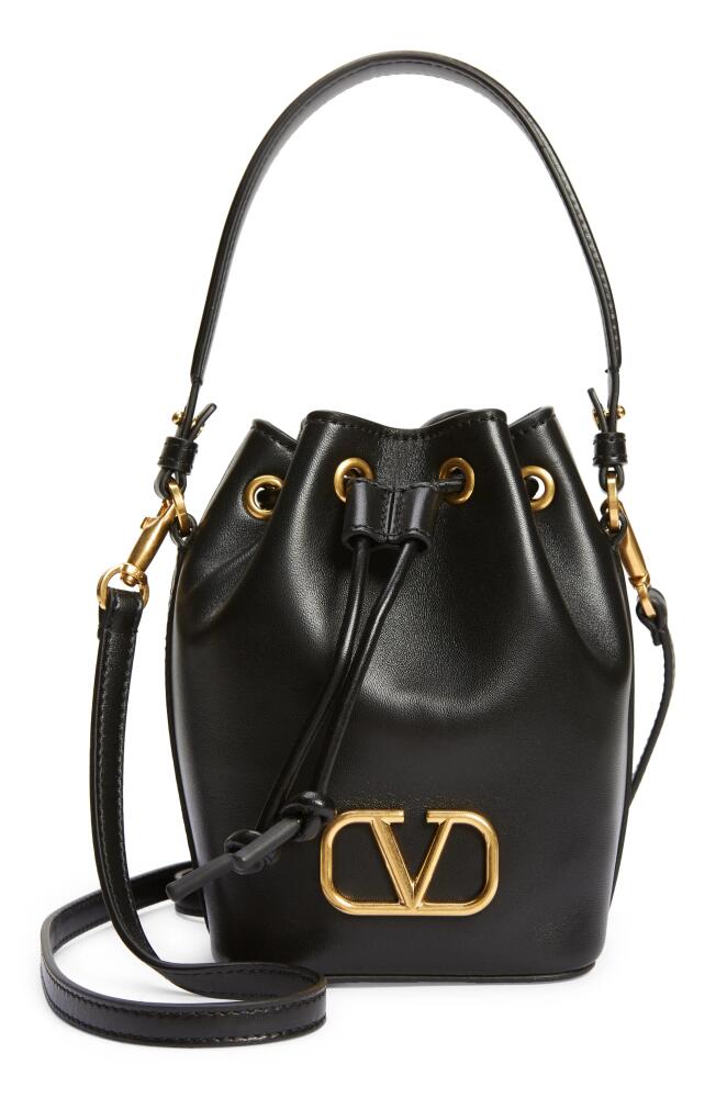 Valentino Garavani Mini VLOGO Signature Leather Bucket Bag in 0No Nero Cover