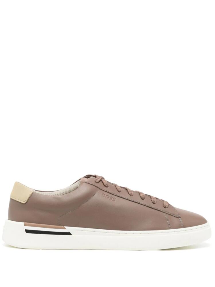 BOSS logo-debossed leather sneakers - Brown Cover