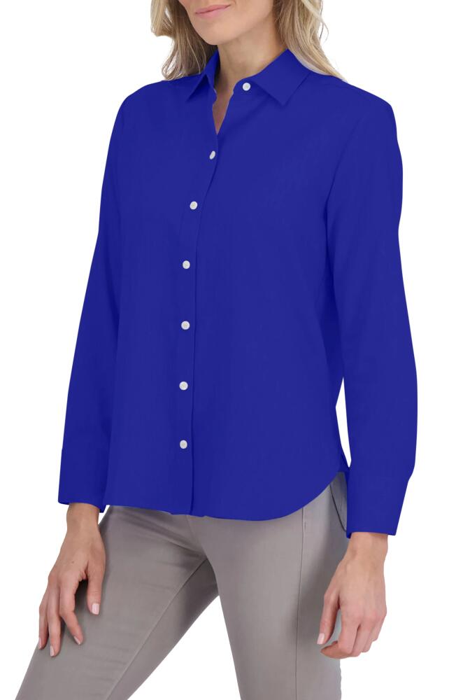 Foxcroft Meghan Linen Blend Button-Up Shirt in Royal Blue Cover