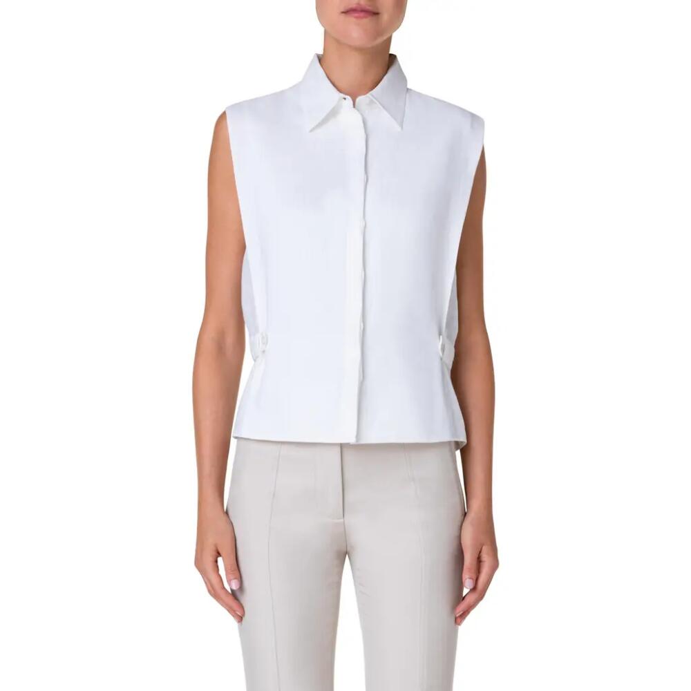 Akris Sleeveless Linen Voile Blouse in White Cover