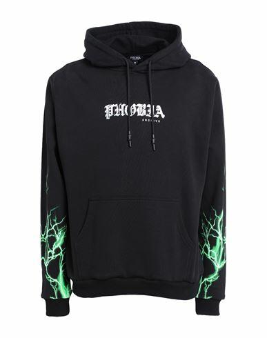 Phobia Archive Hoodie With Green Lightning On Sleeves Man Sweatshirt Black Cotton Cover