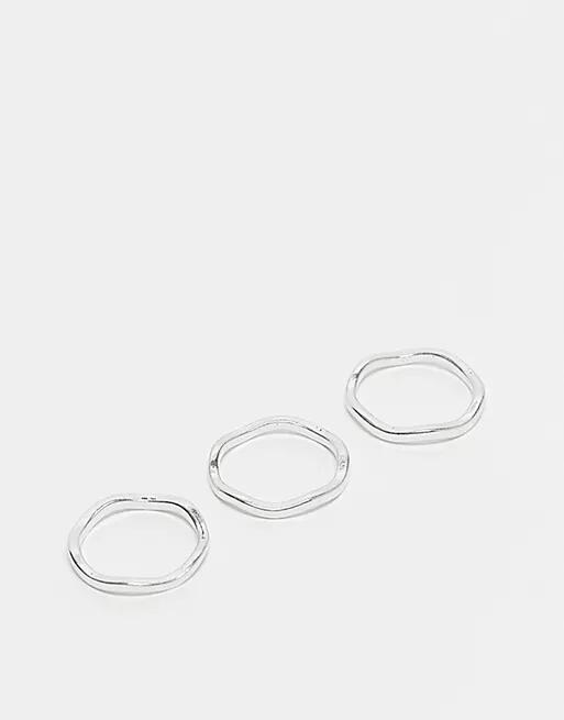 ASOS DESIGN 3 pack stackable molten band rings in burnished silver Cover