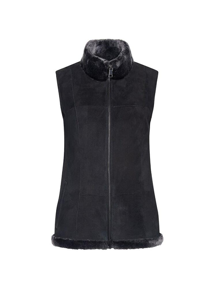 WOLFIE FURS Women's Made For Generations Ultralite Mockneck Shearling Zip Vest - Black Forest Cover