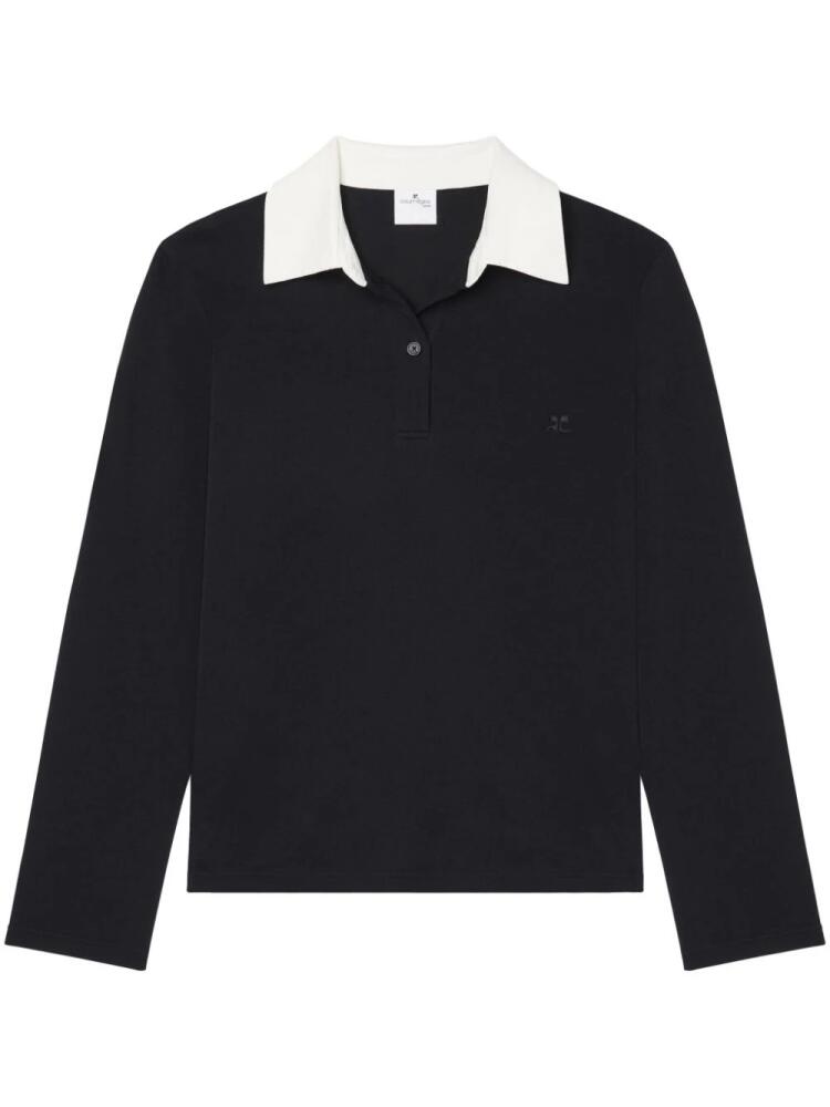 Courrèges contrasting cotton blend polo shirt - Black Cover