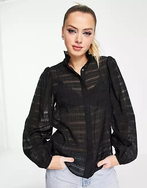 & Other Stories frill collar semi sheer blouse in black Cover