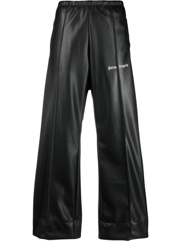 Palm Angels logo-print faux-leather track pants - Black Cover