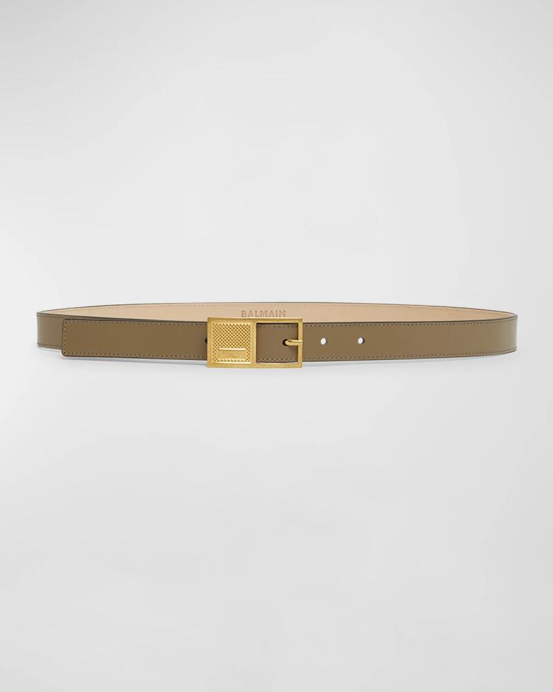 Balmain Signature Leather Belt With Geometric Buckle Cover