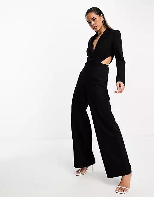 Pretty Lavish cut-out tailored jumpsuit in black Cover