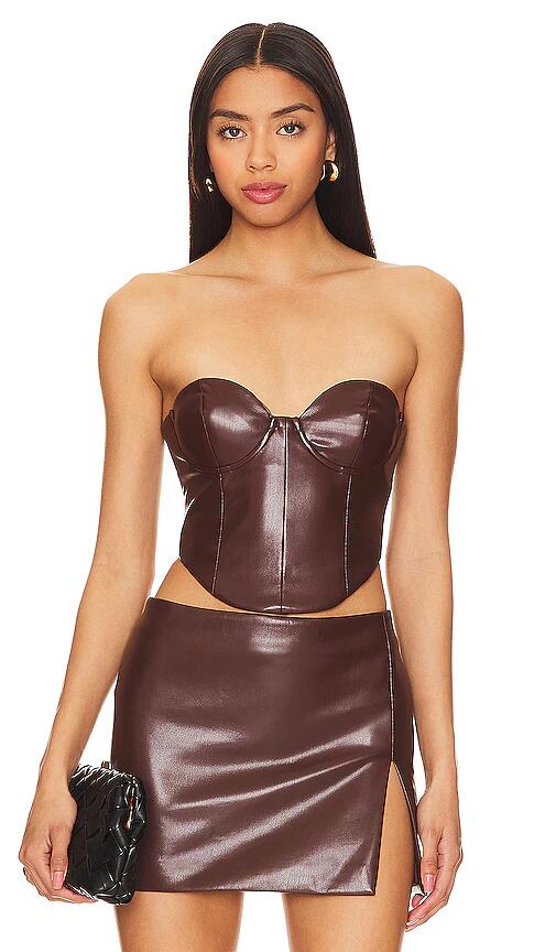 Lovers and Friends Ana Faux Leather Top in Brown Cover