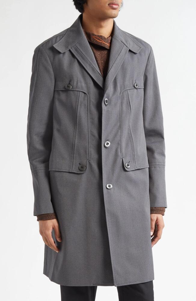 KIKO KOSTADINOV Brecht Herringbone Trench Coat in Grey Dove Cover