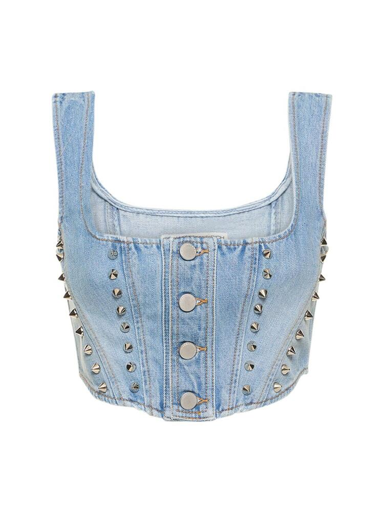 ALESSANDRA RICH Studded Denim Crop Corset Cover