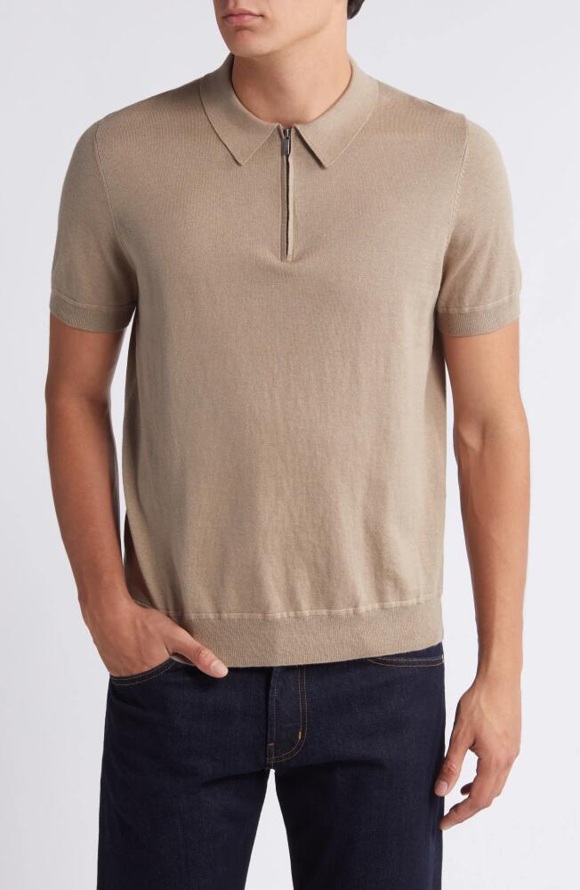 Nordstrom Quarter Zip Cotton & Silk Polo in Tan Desert Cover