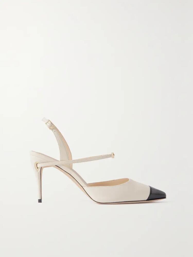 Jennifer Chamandi - Vittorio 85 Leather And Patent-leather Slingback Pumps - Ivory Cover