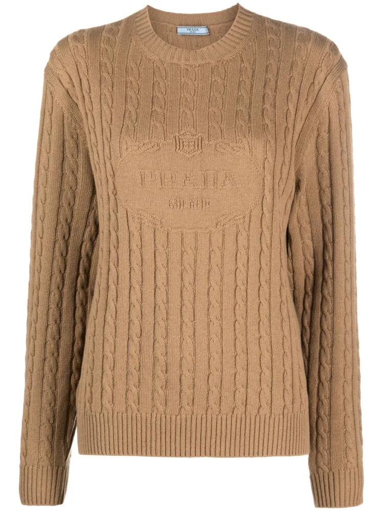 Prada logo-intarsia cable-knit jumper - Brown Cover