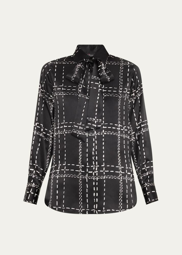 Kiton Stitch Print Neck-Tie Silk Blouse Cover