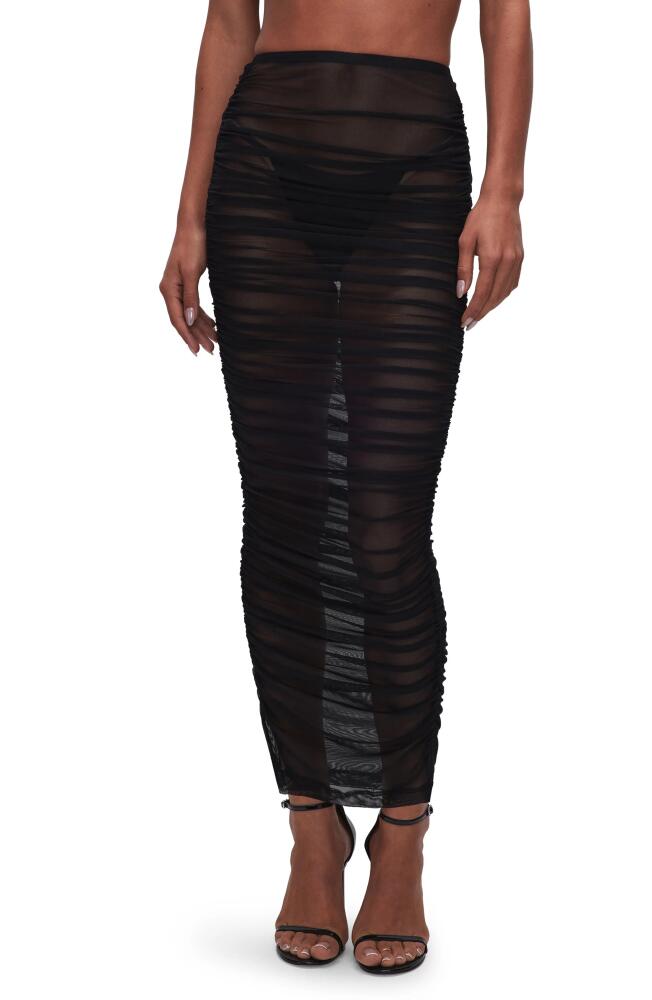 Good American Ruched Mesh Cover-Up Maxi Skirt in Black001 Cover