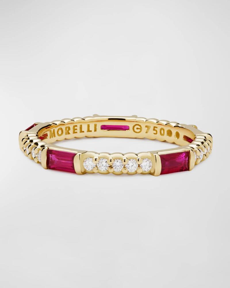 Paul Morelli Ruby & Diamond Pinpoint Baguette Ring in 18K Gold Cover