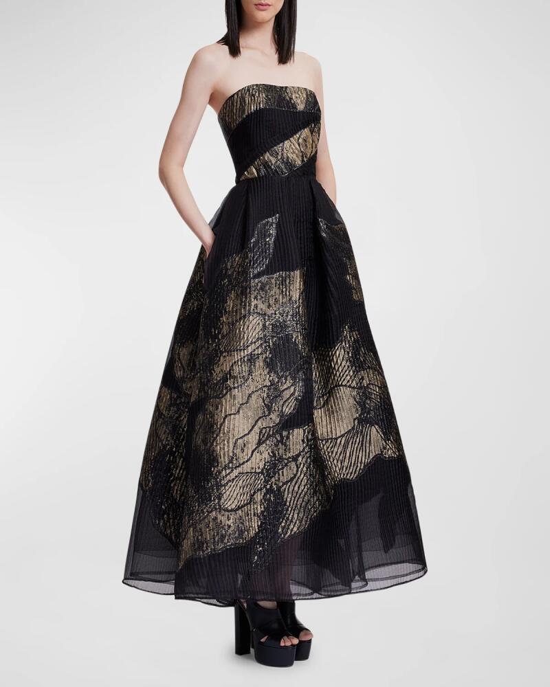 Elie Saab Floral Brocade Strapless Gown Cover