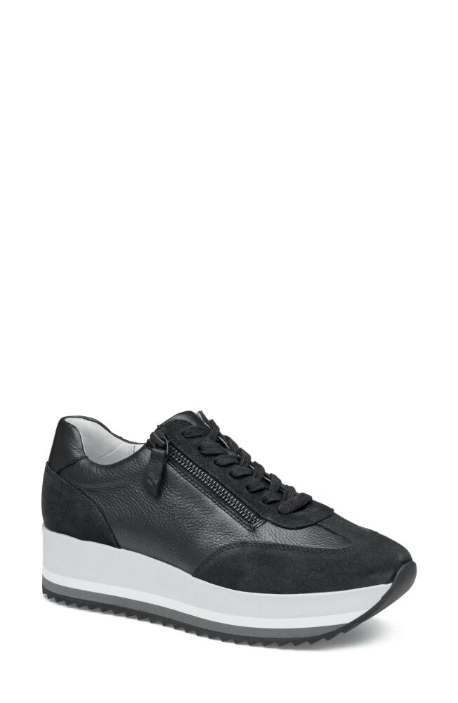 Johnston & Murphy Gracie Side Zip Sneaker in Black Calfskin/Suede Cover