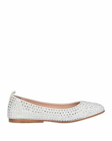 Eddy Daniele Woman Ballet flats White Soft Leather, Swarovski Crystal Cover