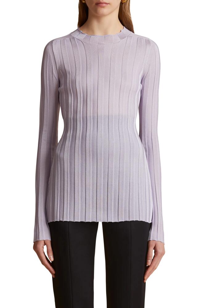 Khaite Cosette Semisheer Silk Blend Rib Knit Top in Lavender Cover