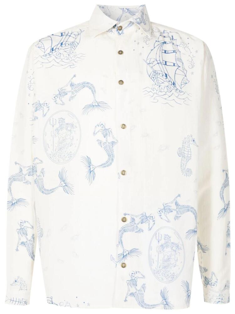 Amir Slama logo-engraved graphic-print shirt - White Cover