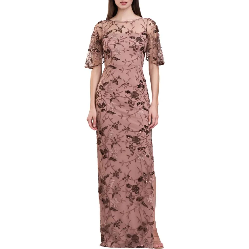 JS Collections Daphne Embroidered Sequin Column Gown in Mocha Cover