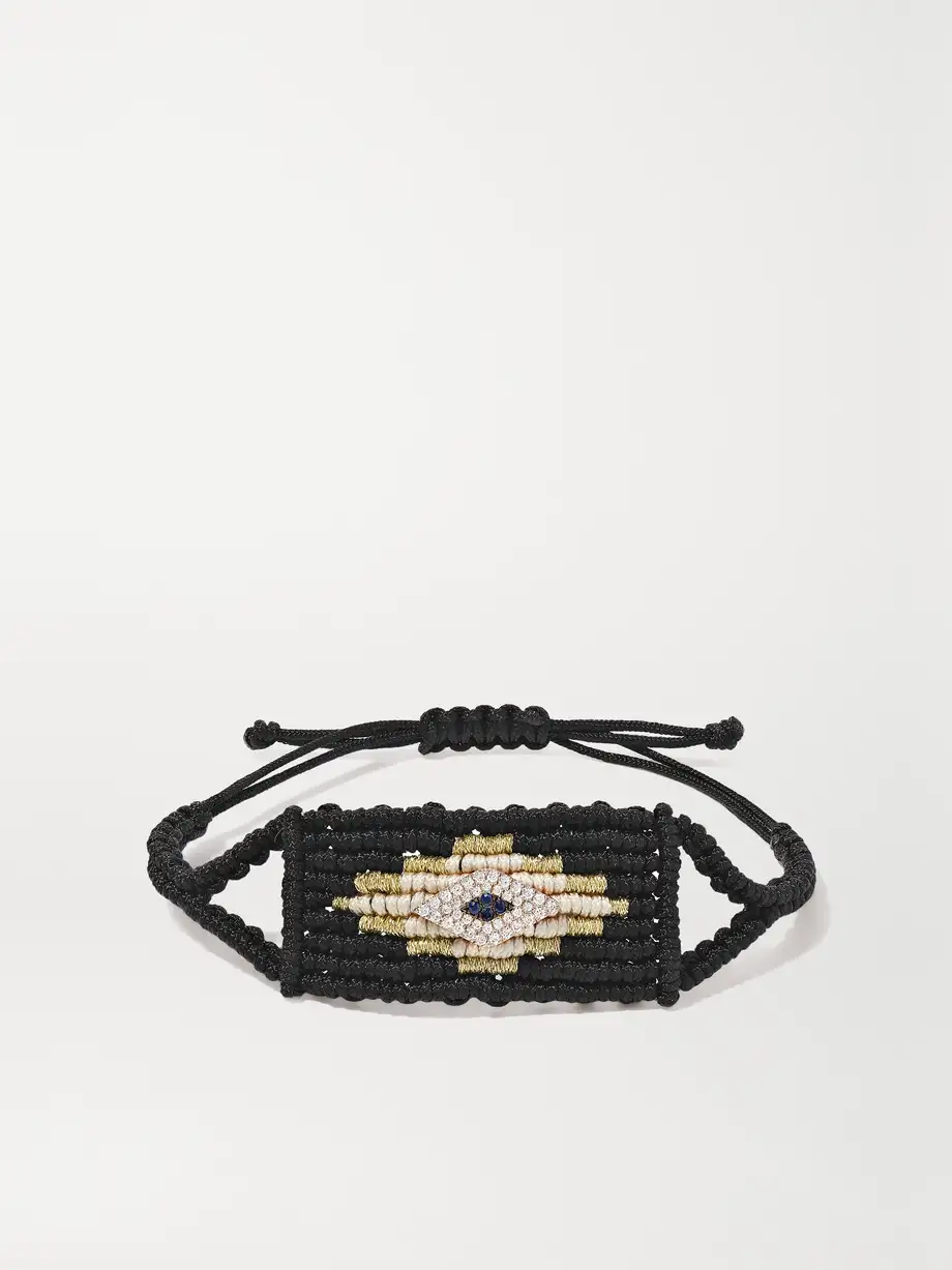 Diane Kordas - Evil Eye Woven Cord, Diamond And Sapphire Bracelet - Gold Cover