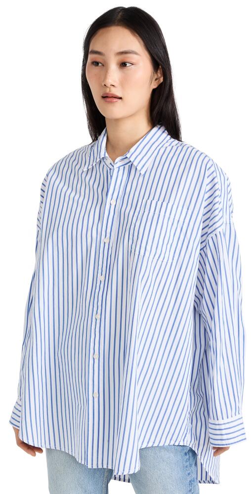 Denimist Button Front Shirt Md Blue Wide Stripe Cover