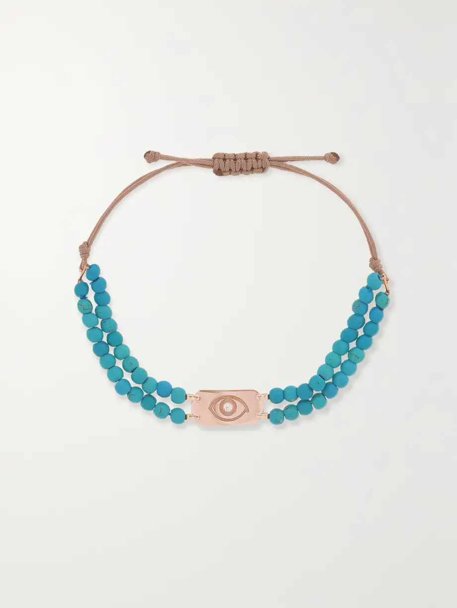 Diane Kordas - 14-karat Rose Gold, Cord, Turquoise And Diamond Bracelet - One size Cover