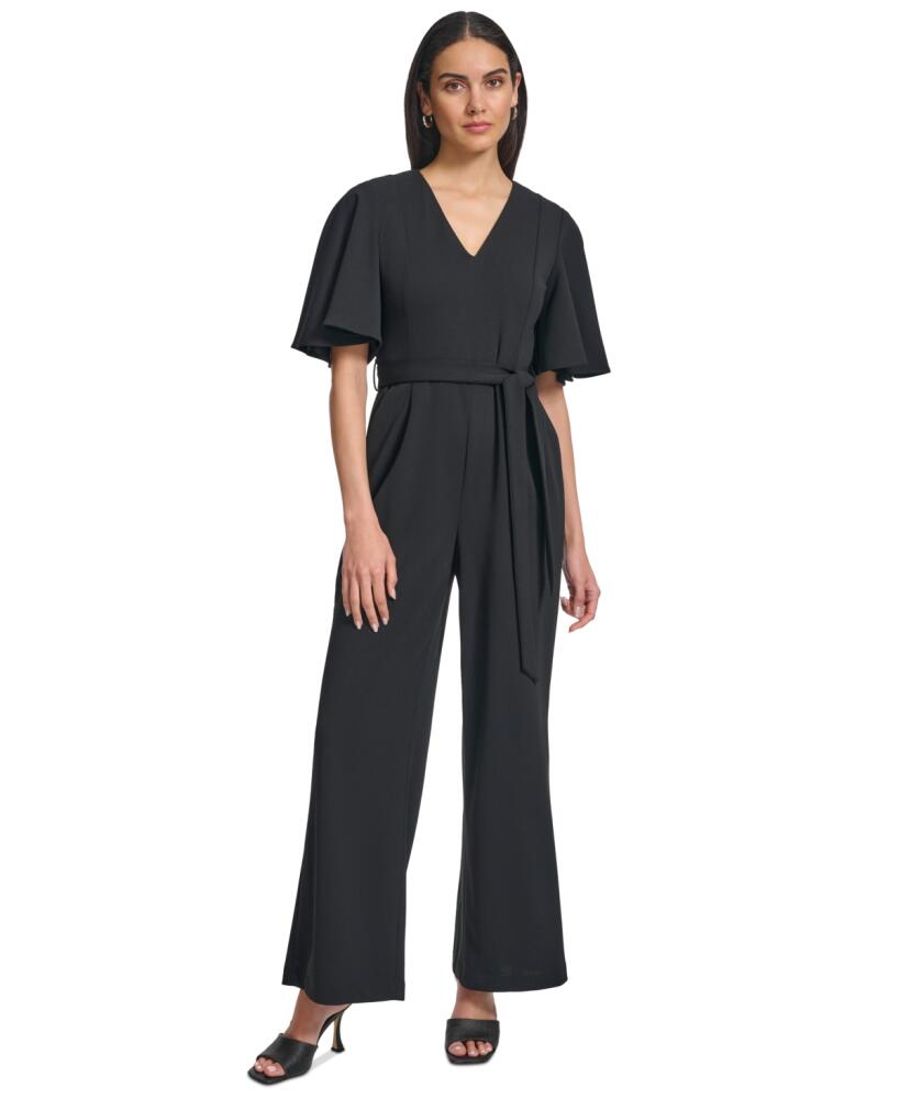 Calvin Klein Women's Flutter-Sleeve Wide-Leg Jumpsuit - Black Cover