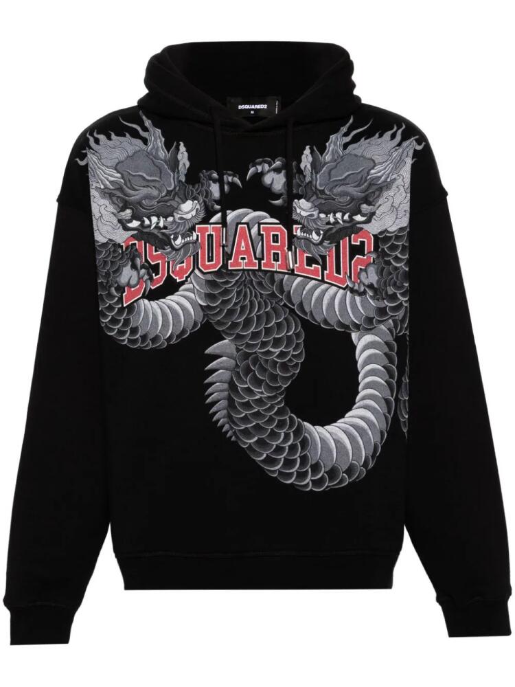 DSQUARED2 dragon-print cotton hoodie - Black Cover