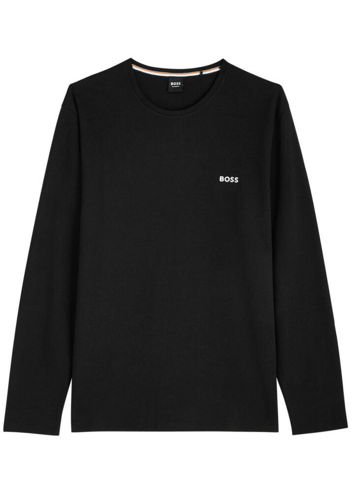 Boss Logo Waffle-knit Cotton-blend Pyjama top - Black Cover