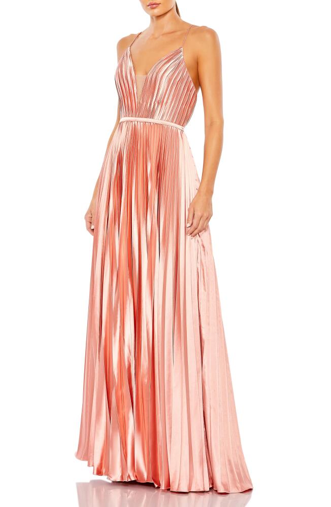 Ieena for Mac Duggal Ieena for MacDuggal Plunge Neck Pleated Ballgown in Rose Gold Cover