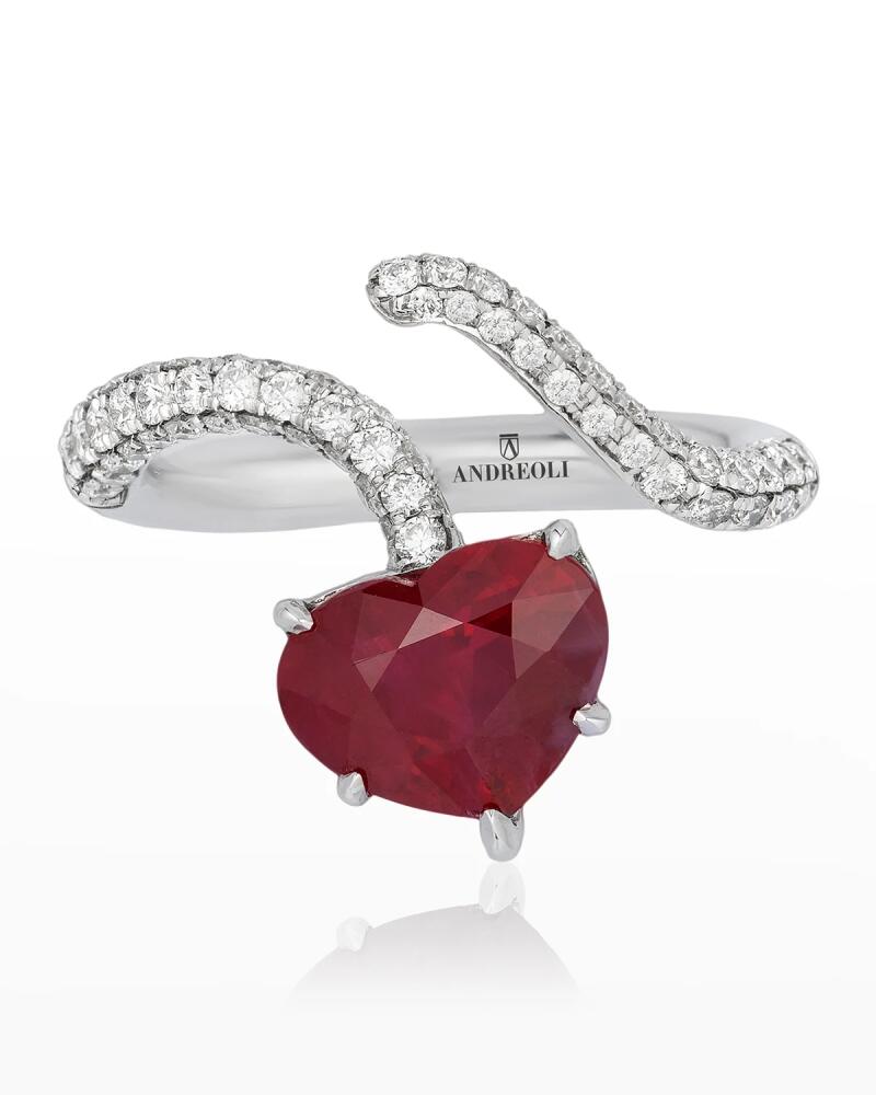 Andreoli White Gold Burma Ruby Heart Ring with Diamonds Cover