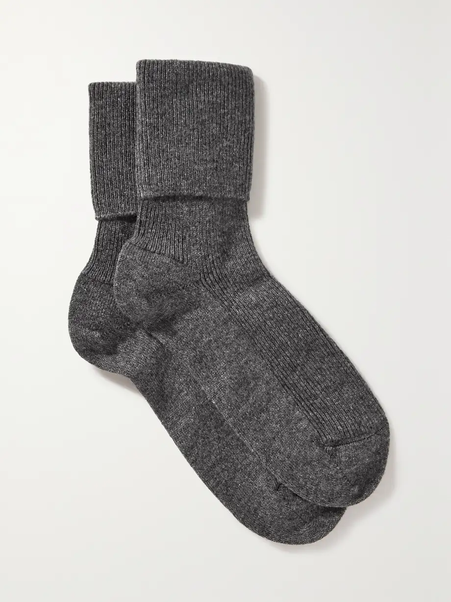 Johnstons of Elgin - Ribbed Cashmere-blend Socks - Gray Cover