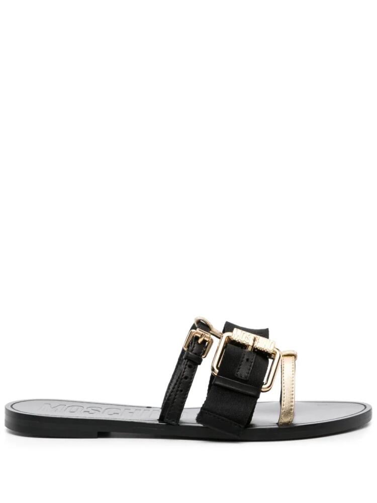 Moschino buckle-straps leather slides - Black Cover