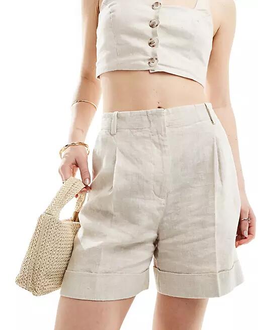 & Other Stories tailored linen shorts in beige-Neutral Cover