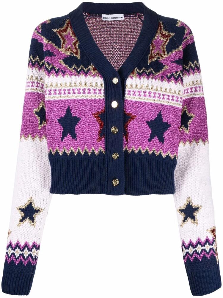 Rabanne metallic star-knit cardigan - Blue Cover