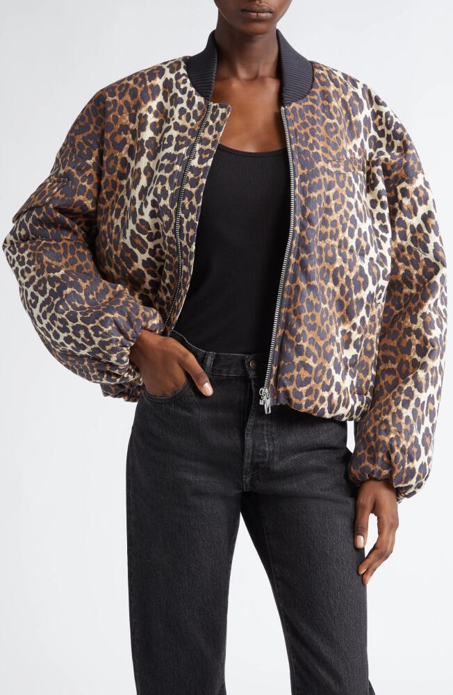 Ganni Print Bomber Jacket in Almond Milk Cover