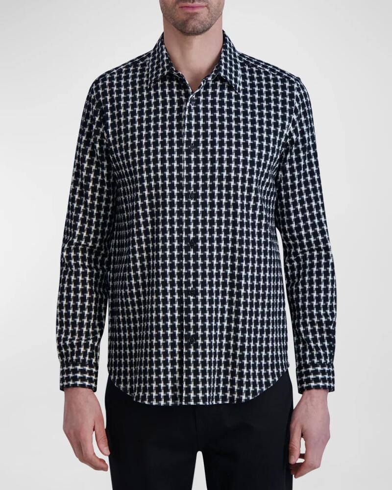 Karl Lagerfeld Paris White Label Men's Houndstooth Button-Down Shirt Cover