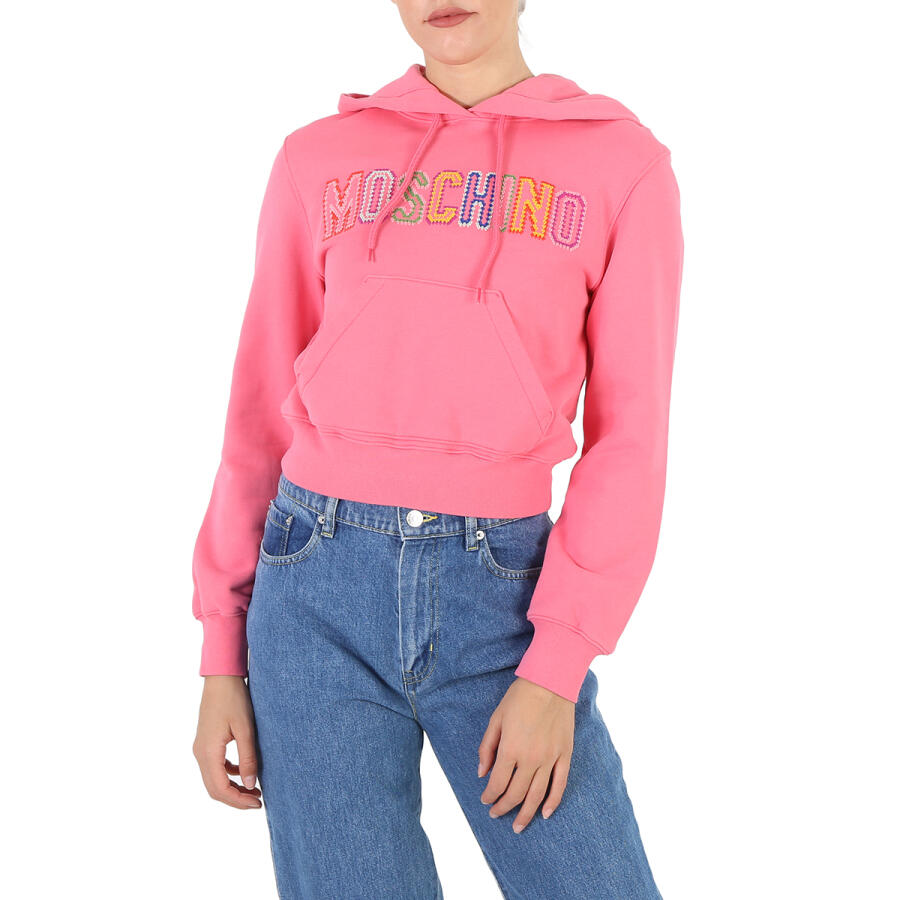 Moschino Fantasy Print Fucsia Embroidered-Logo Hooded Sweatshirt Cover