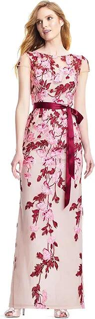 Adrianna Papell Cascading Floral Embroidered Long Column Gown (Merlot Multi) Women's Dress Cover