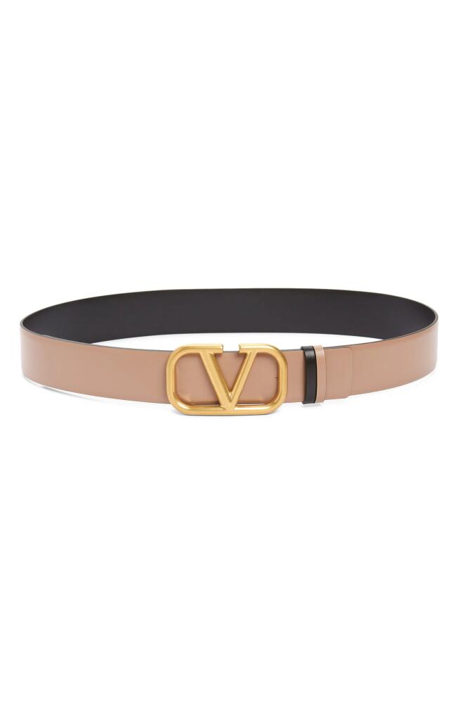 Valentino Garavani VLOGO Buckle Reversible Leather Belt in Lc8 Smokey Brown/nero Cover